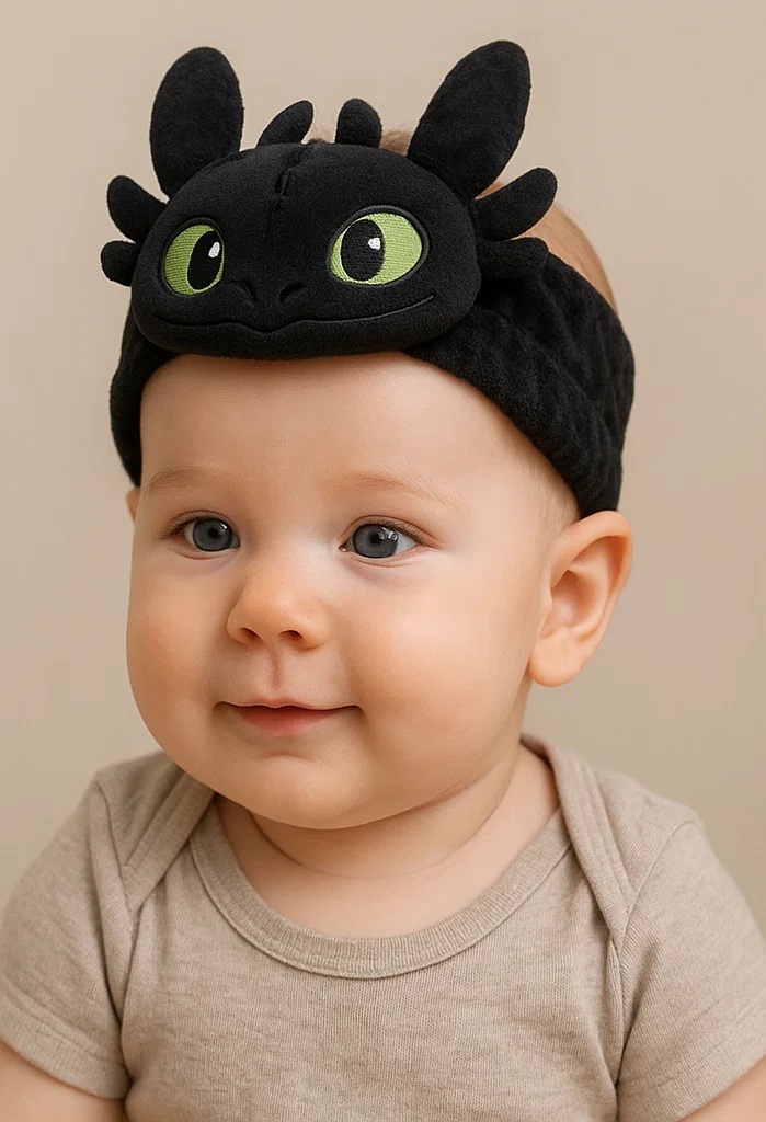 Toothless Dragon Baby Headband – Soft Black Plush Hairband for Infants